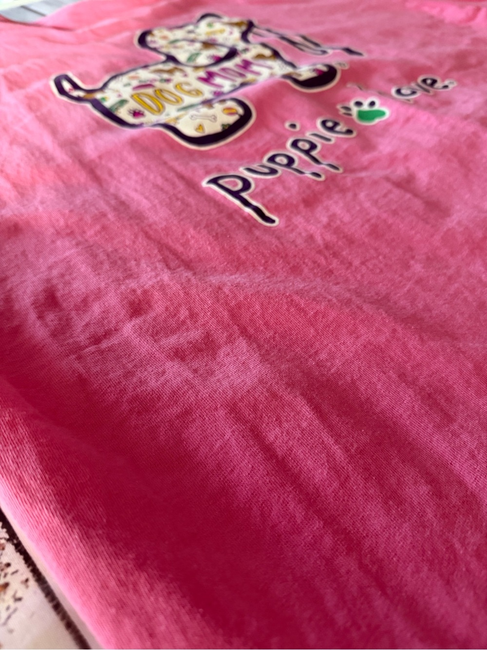 Puppie Love Rescue Hot Pink Crew Neck Tee with Chest Stamp